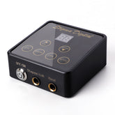 STIGMA Digital Display Tattoo Rotary Machine Power Supply. Black square unit with a digital display and function buttons like 'EYE', 'BROW', 'LIPS', 'TATTOO' on top.